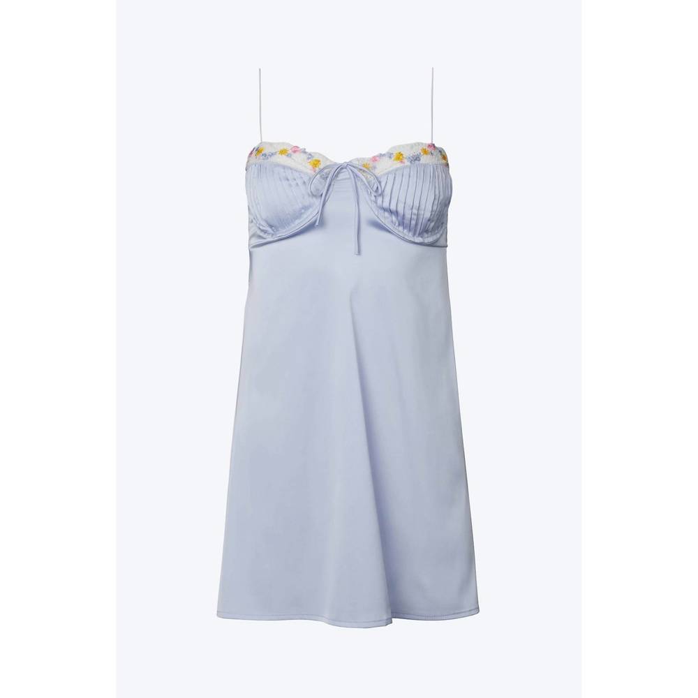 NEW SUN IMPERIAL bustier floral-embroidered open-back satin mini dress in light